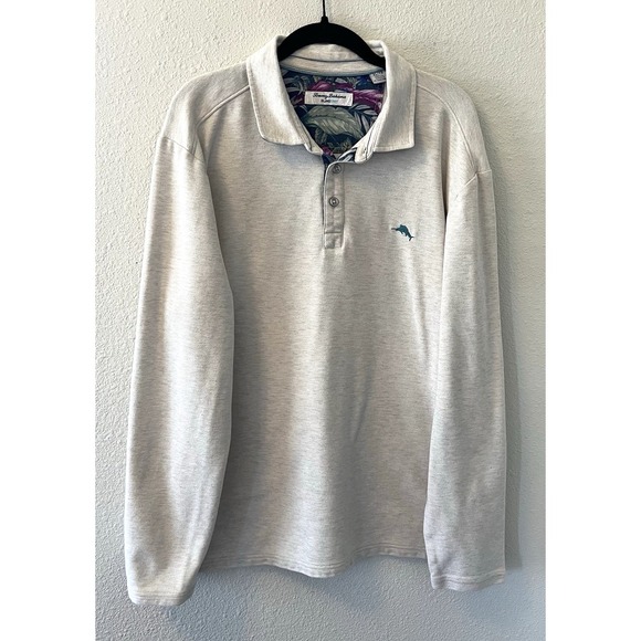 Tommy Bahama Other - Tommy Bahama Shirt Mens XL Polo Long Sleeve Beige Islandzone Rugby Shirt